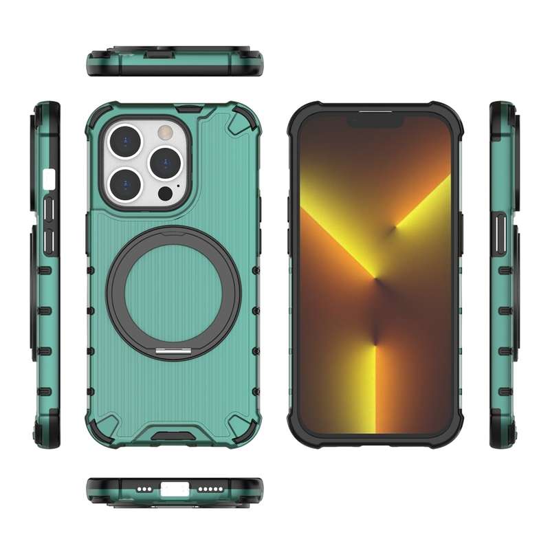 For iPhone 11 Pro Max Grating 360 Degree Rotating Holder Shockproof Phone Case(Green)