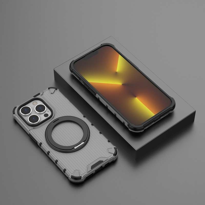 For iPhone 11 Grating 360 Degree Rotating Holder Shockproof Phone Case(Black)