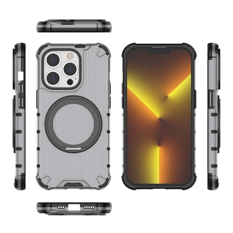 For iPhone 11 Grating 360 Degree Rotating Holder Shockproof Phone Case(Black)