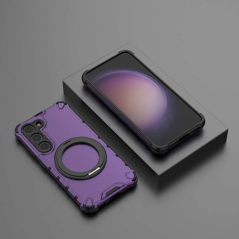 For Samsung Galaxy S23 5G Grating 360 Degree Rotating Holder Shockproof Phone Case(Purple)