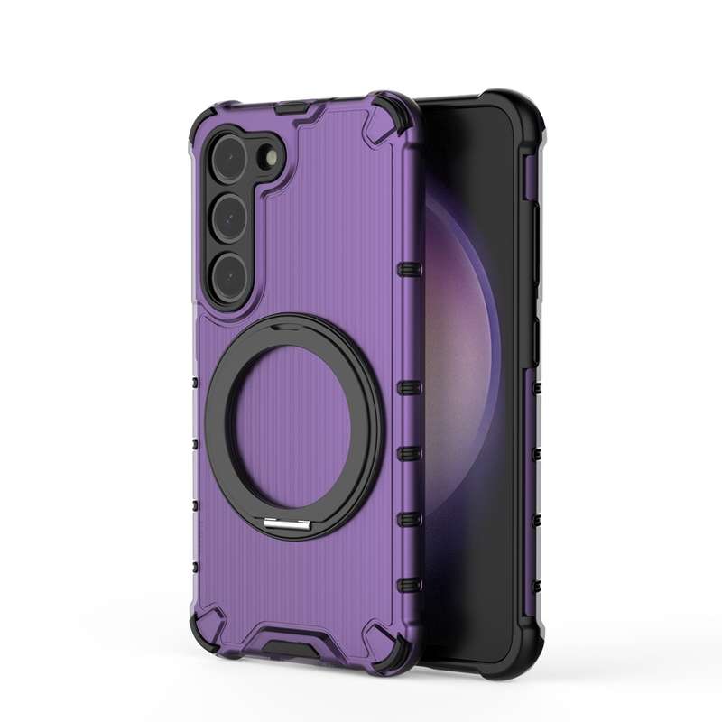 For Samsung Galaxy S23 5G Grating 360 Degree Rotating Holder Shockproof Phone Case(Purple)