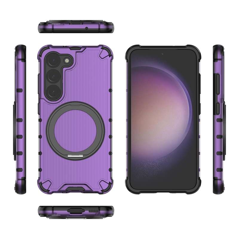 For Samsung Galaxy S23 5G Grating 360 Degree Rotating Holder Shockproof Phone Case(Purple)