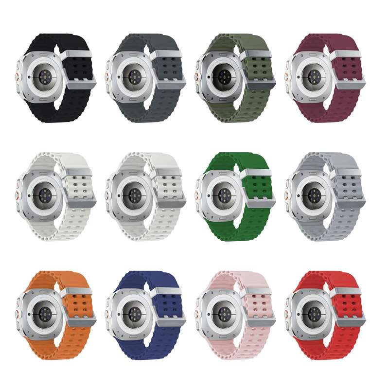 For Samsung Galaxy Watch Ultra 47mm Ocean Dual Silver Buckle Silicone Watch Band(Dark Green)