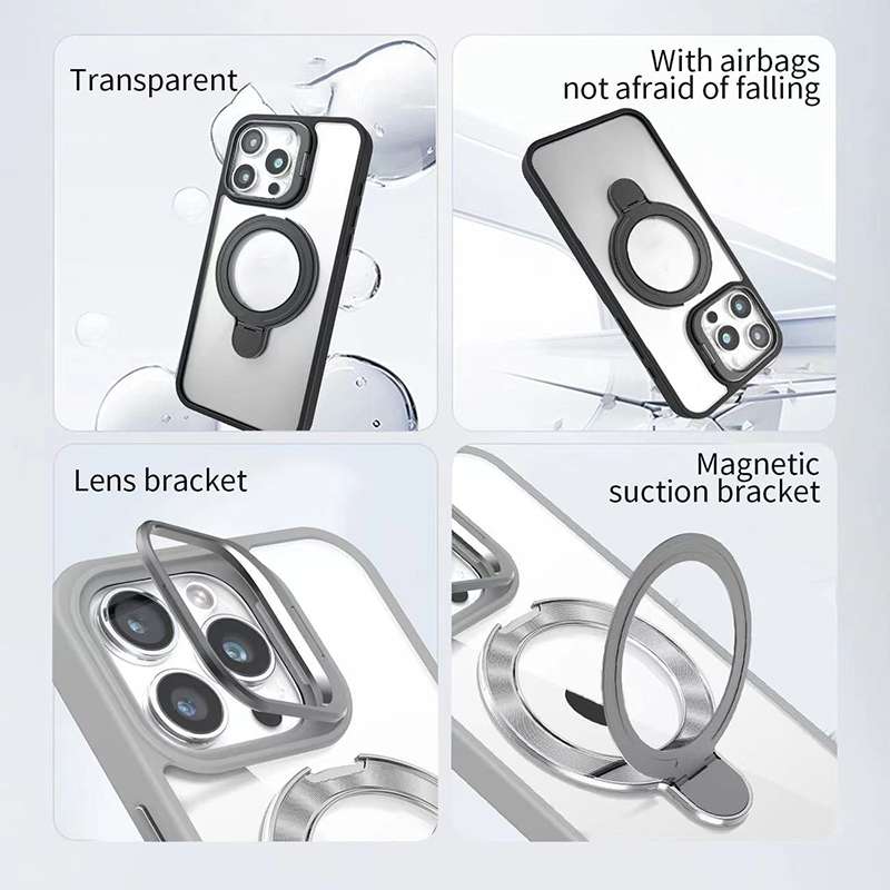 For iPhone 12 Pro Lens Protection & Ring Bracket MagSafe Phone Case(Dark Purple)