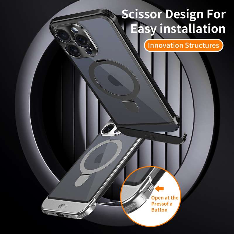 For iPhone 15 Metal Scissor Design Aroma MagSafe Ring Holder Phone Case(Silver)