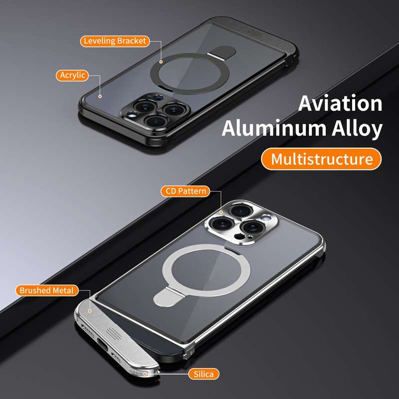 For iPhone 15 Metal Scissor Design Aroma MagSafe Ring Holder Phone Case(Silver)