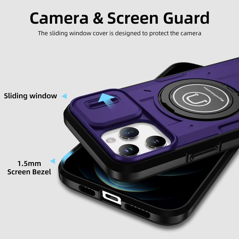 For iPhone 12 Pro Max Sliding Camshield TPU Hybrid PC Magnetic Holder Phone Case(Purple)