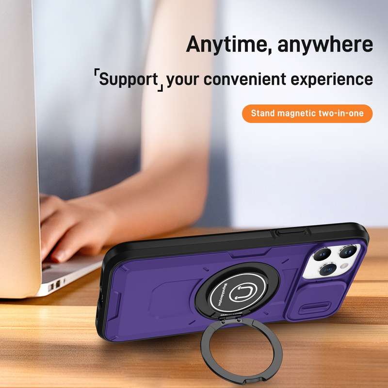 For iPhone 12 Pro Max Sliding Camshield TPU Hybrid PC Magnetic Holder Phone Case(Purple)