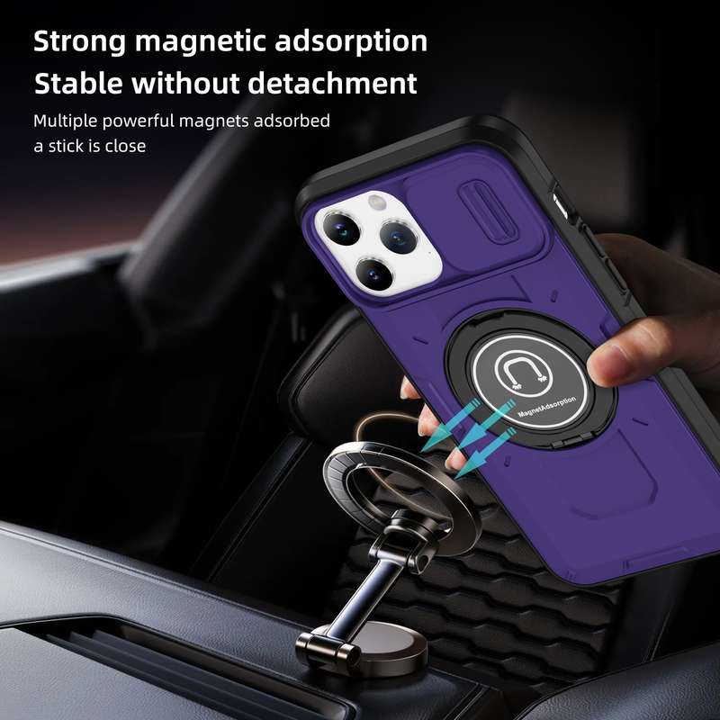 For iPhone 12 Pro Max Sliding Camshield TPU Hybrid PC Magnetic Holder Phone Case(Purple)