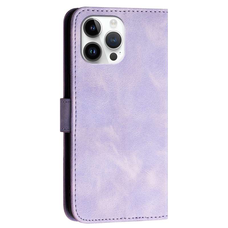 For iPhone 13 Pro Max YX0080 Grid Butterfly Embossed Pattern Flip Leather Phone Case with Lanya