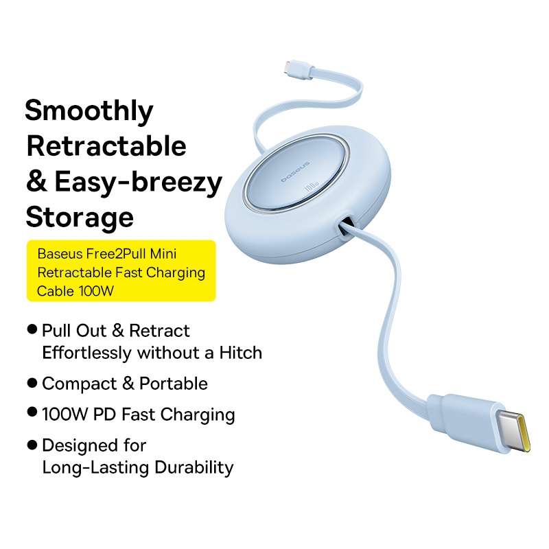 Baseus Free2Pull Mini 2m Retractable Charging Cable USB-C / Type-C to / Type-C 100W(Blue)