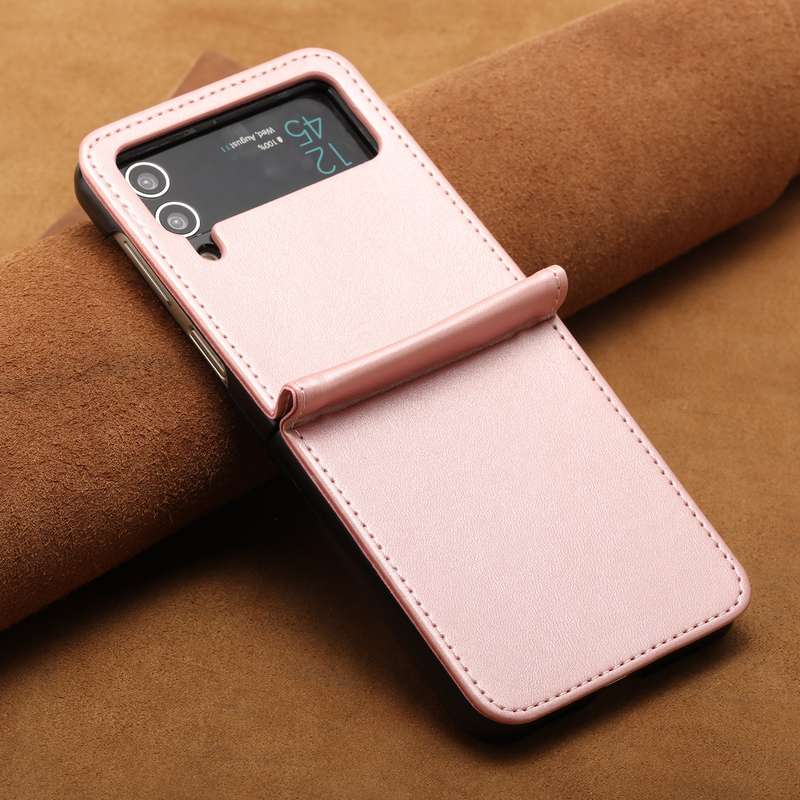 For Samsung Galaxy Z Flip4 Solid Color Calf Texture Folding Leather Phone Case(Rose Gold)