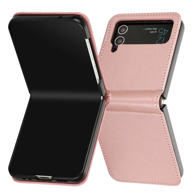 For Samsung Galaxy Z Flip4 Solid Color Calf Texture Folding Leather Phone Case(Rose Gold)