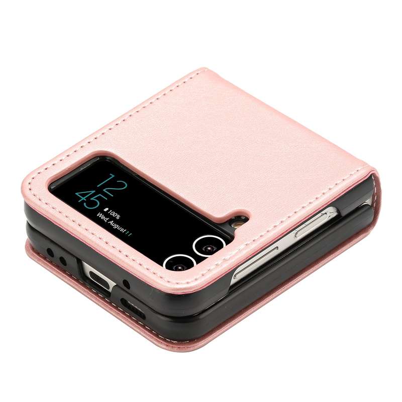 For Samsung Galaxy Z Flip4 Solid Color Calf Texture Folding Leather Phone Case(Rose Gold)