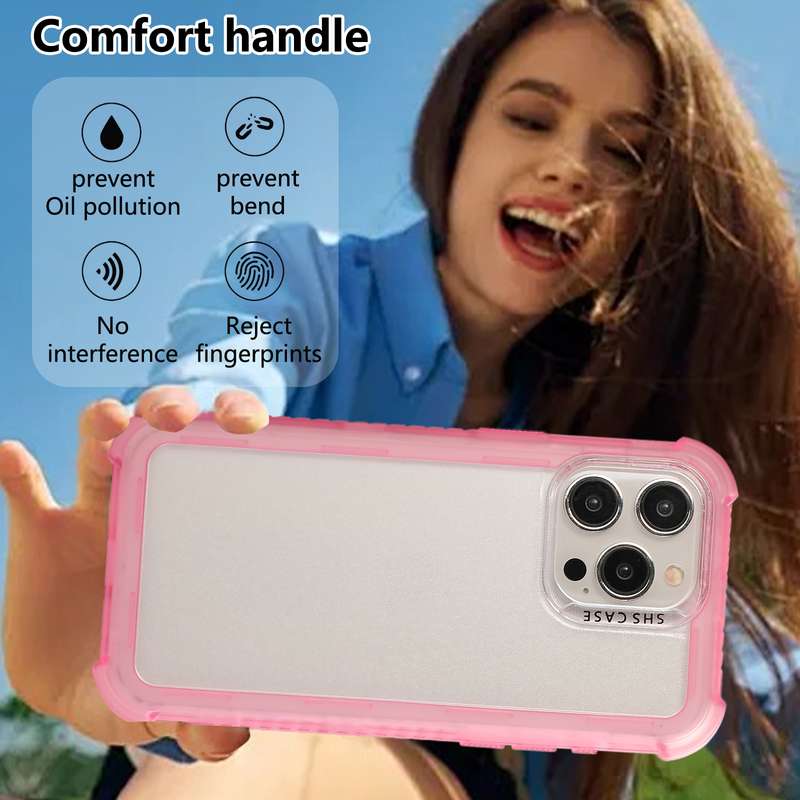 For iPhone 15 Plus Transparent Matte TPU Hybrid PC 3-in-1 Phone Case(Pink)