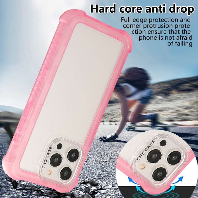 For iPhone 15 Transparent Matte TPU Hybrid PC 3-in-1 Phone Case(Pink)