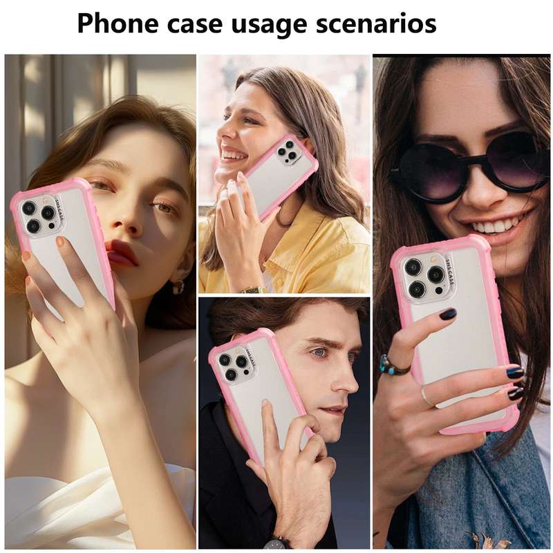 For iPhone 15 Transparent Matte TPU Hybrid PC 3-in-1 Phone Case(Pink)