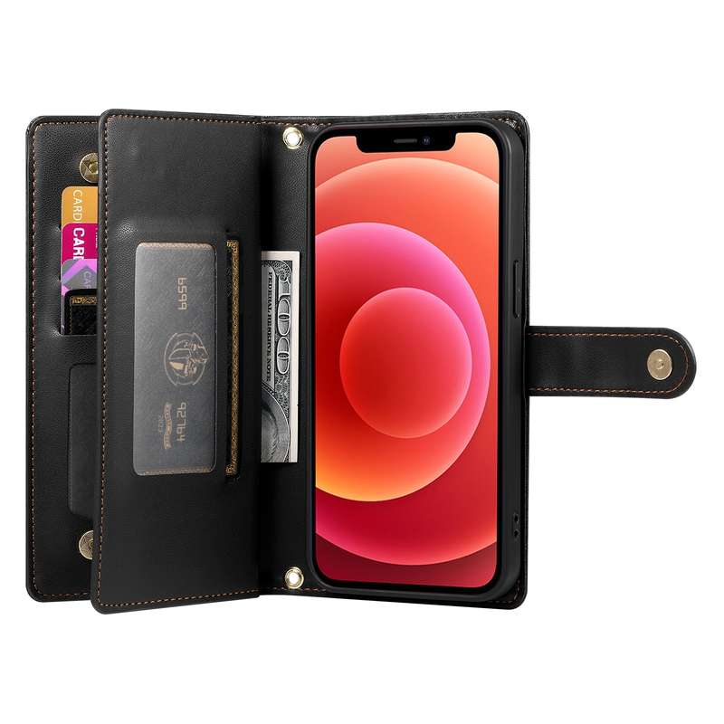 For iPhone 12 / 12 Pro Nine Card-slot Zipper Wallet Bag Leather Phone Case(Black)