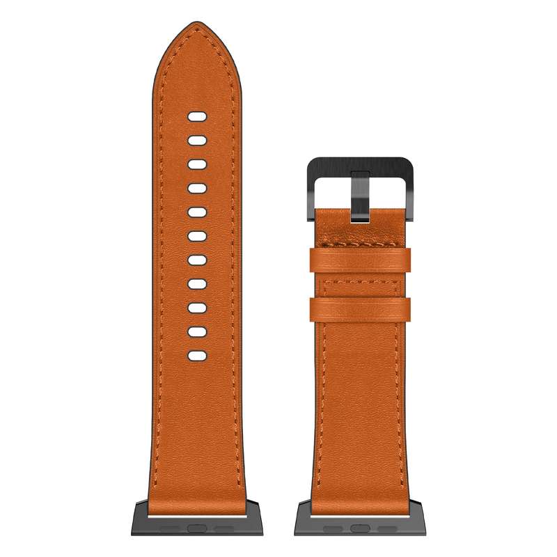 For Apple Watch Series 4 44mm Wilderness Top-grain Leather Watch Band(Black Connector Brown)