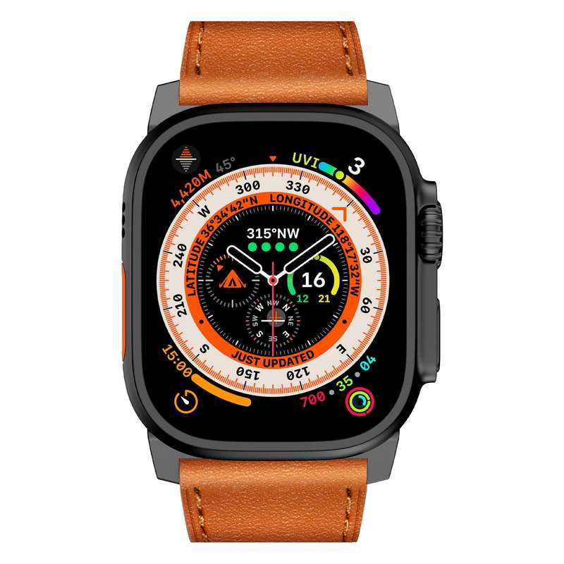 For Apple Watch Series 4 44mm Wilderness Top-grain Leather Watch Band(Black Connector Brown)