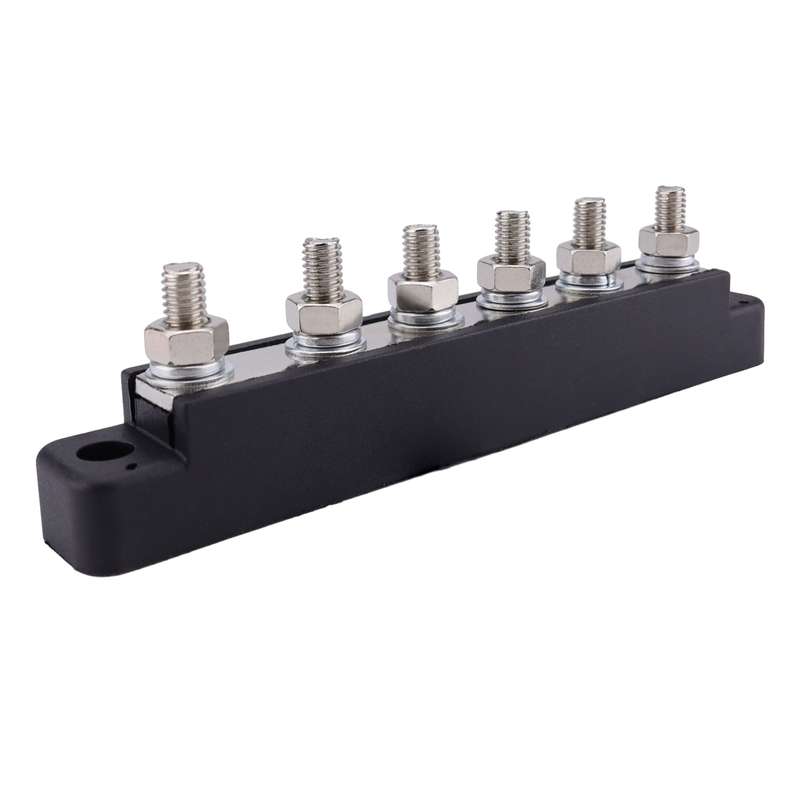Pair 6 Way 48V 150A M6 Power Distribution Block Terminal Studs(Black + Red)
