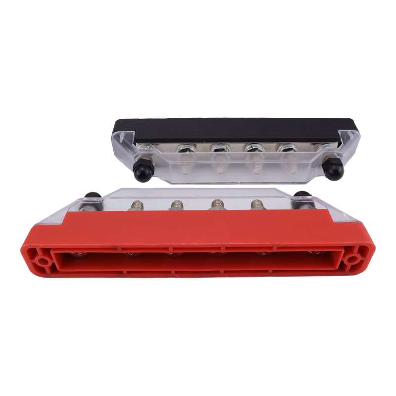 Pair 6 Way 48V 150A M6 Power Distribution Block Terminal Studs with 12pcs Terminals(Black + Red)