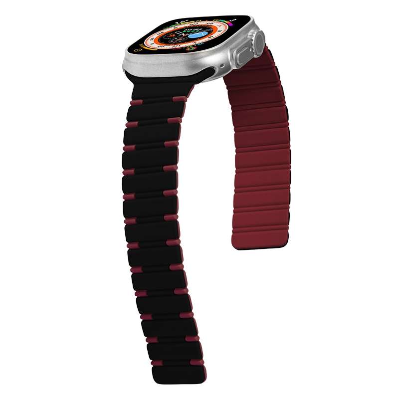 For Apple Watch Series 4 44mm Two-color Magnetic Silicone Watch Band(Black Wine Red)