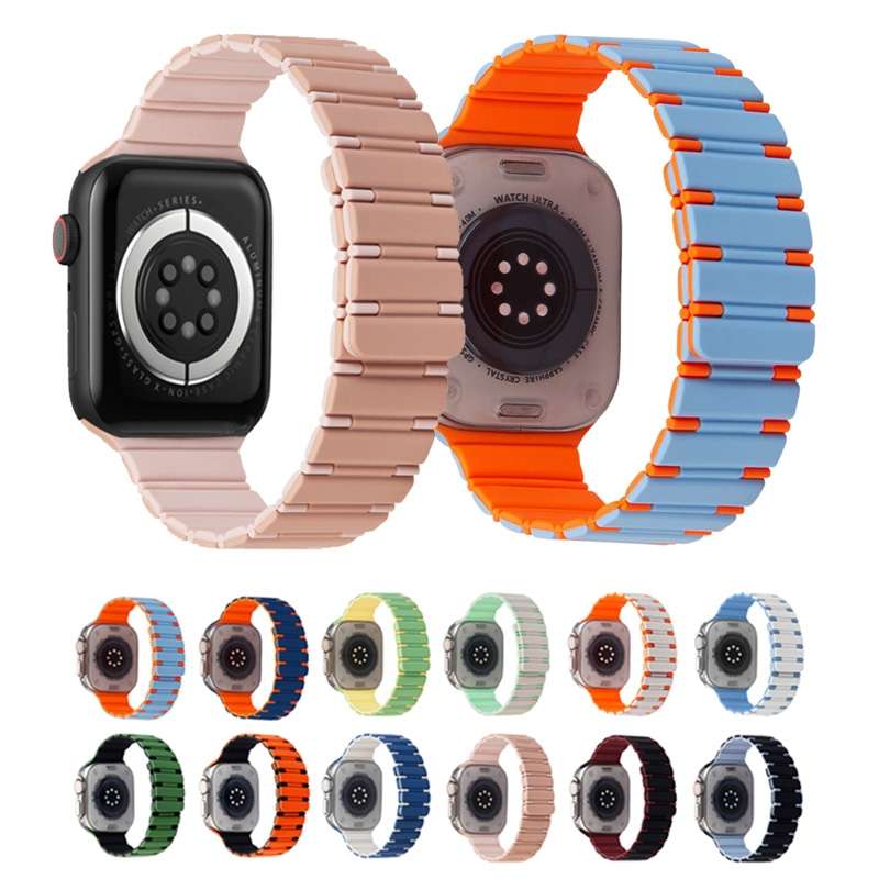 For Apple Watch Series 4 44mm Two-color Magnetic Silicone Watch Band(Black Wine Red)