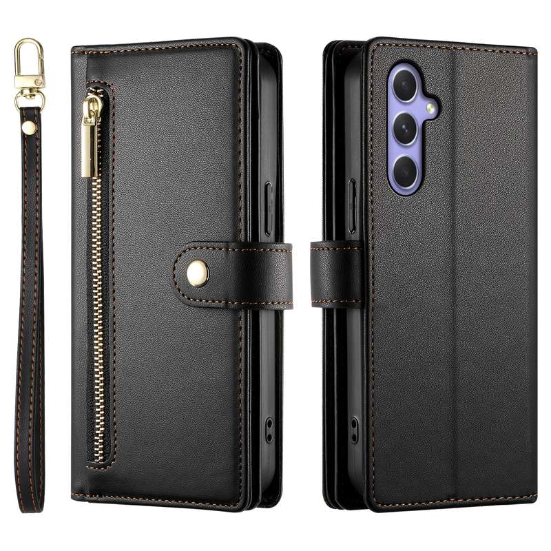 For Samsung Galaxy A54 5G Nine Card-slot Zipper Wallet Bag Leather Phone Case(Black)