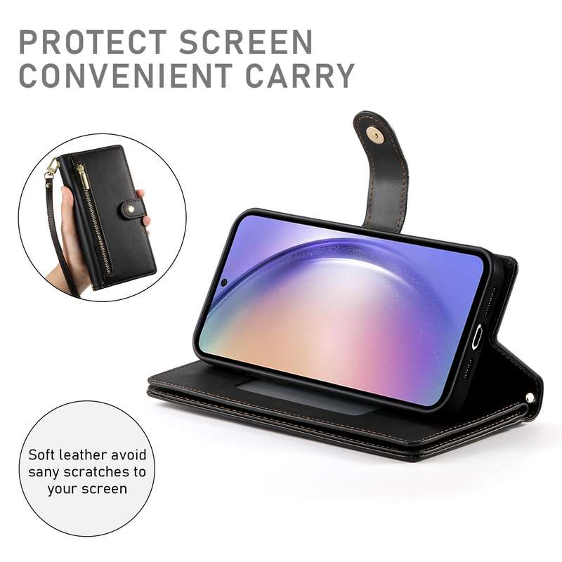 For Samsung Galaxy A54 5G Nine Card-slot Zipper Wallet Bag Leather Phone Case(Black)