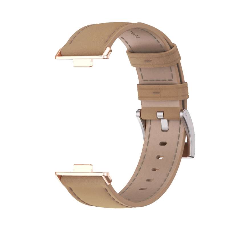 For Huawei Watch Fit3 MIJOBS Genuine Leather Watch Band(Apricot Rose Gold)