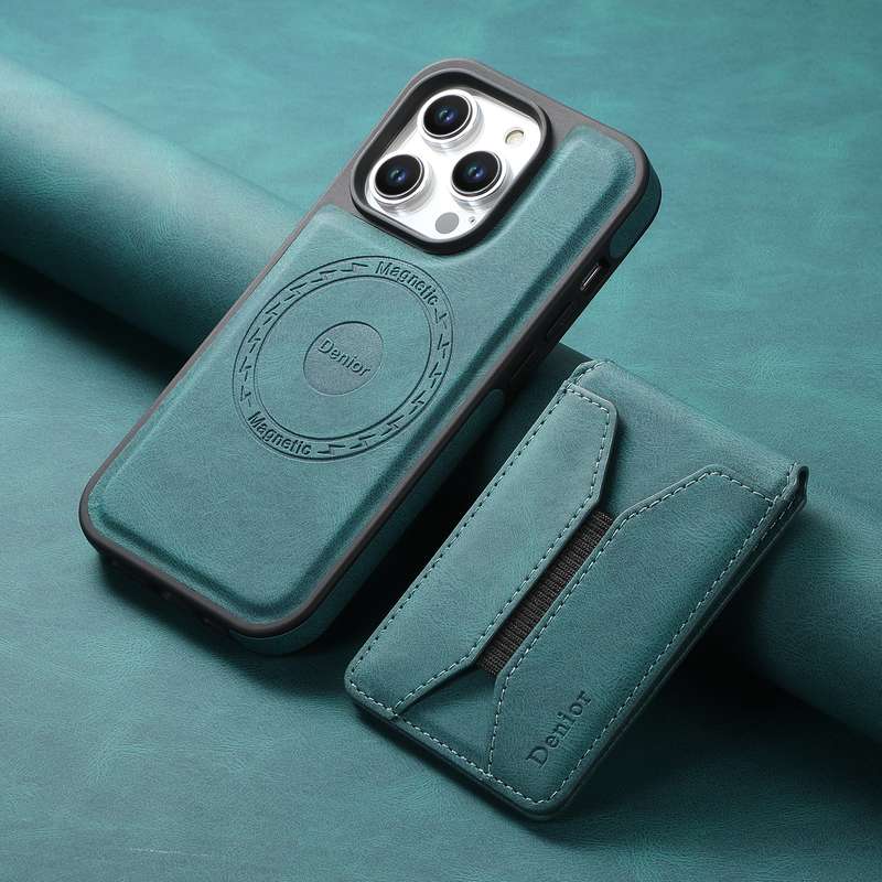 For iPhone 15 Plus / 14 Plus Denior D17 Skin Feel MagSafe Detachable Card Slot Phone Case(Blue)