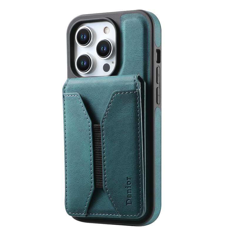 For iPhone 15 Plus / 14 Plus Denior D17 Skin Feel MagSafe Detachable Card Slot Phone Case(Blue)