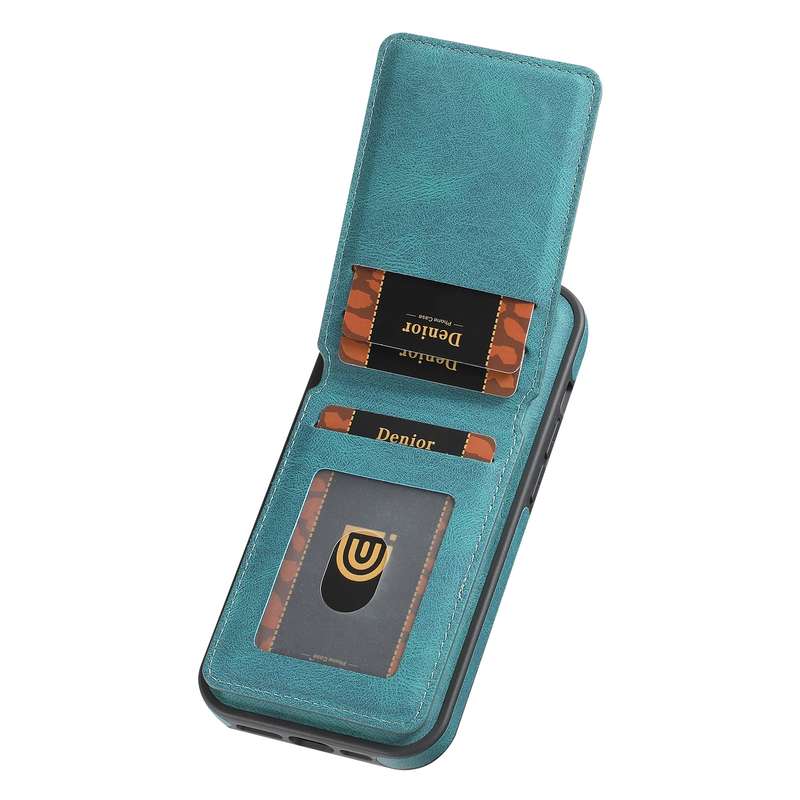 For iPhone 15 Plus / 14 Plus Denior D17 Skin Feel MagSafe Detachable Card Slot Phone Case(Blue)