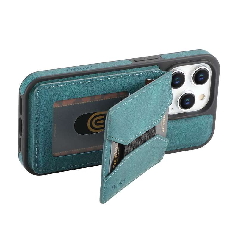 For iPhone 15 Plus / 14 Plus Denior D17 Skin Feel MagSafe Detachable Card Slot Phone Case(Blue)