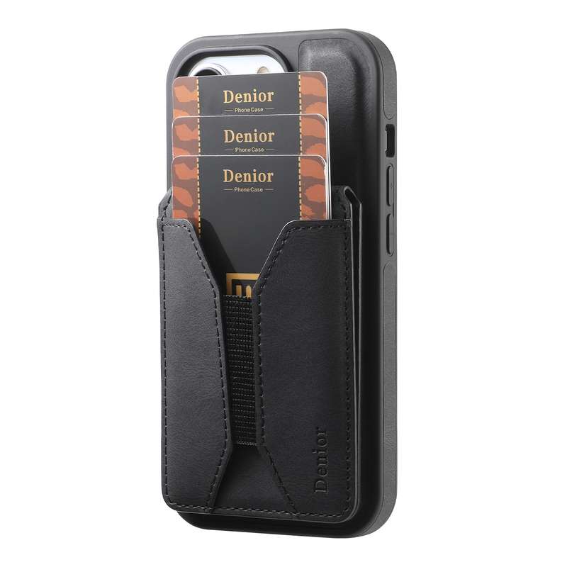For iPhone 15 Pro Max Denior D18 Skin Feel Rotating Holder MagSafe Detachable Card Slot Phone C