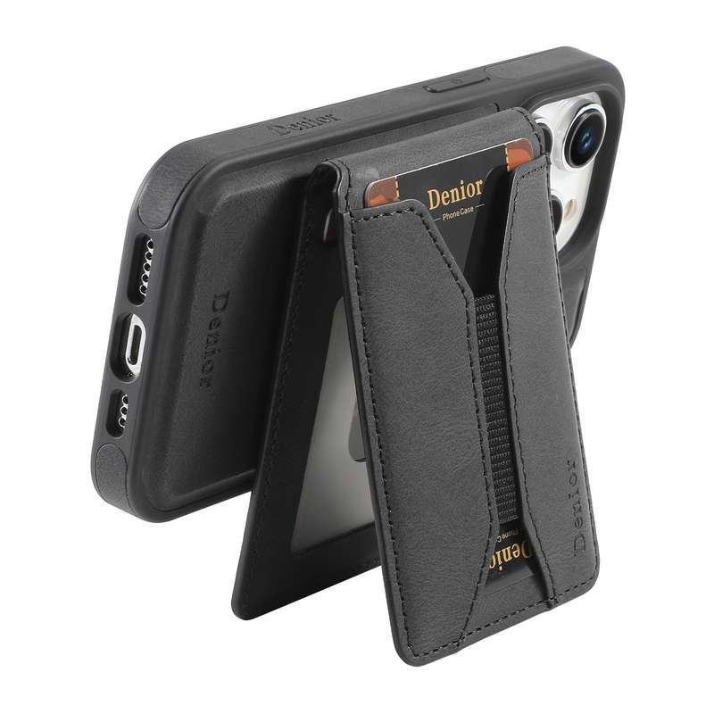 For iPhone 15 Pro Max Denior D18 Skin Feel Rotating Holder MagSafe Detachable Card Slot Phone C