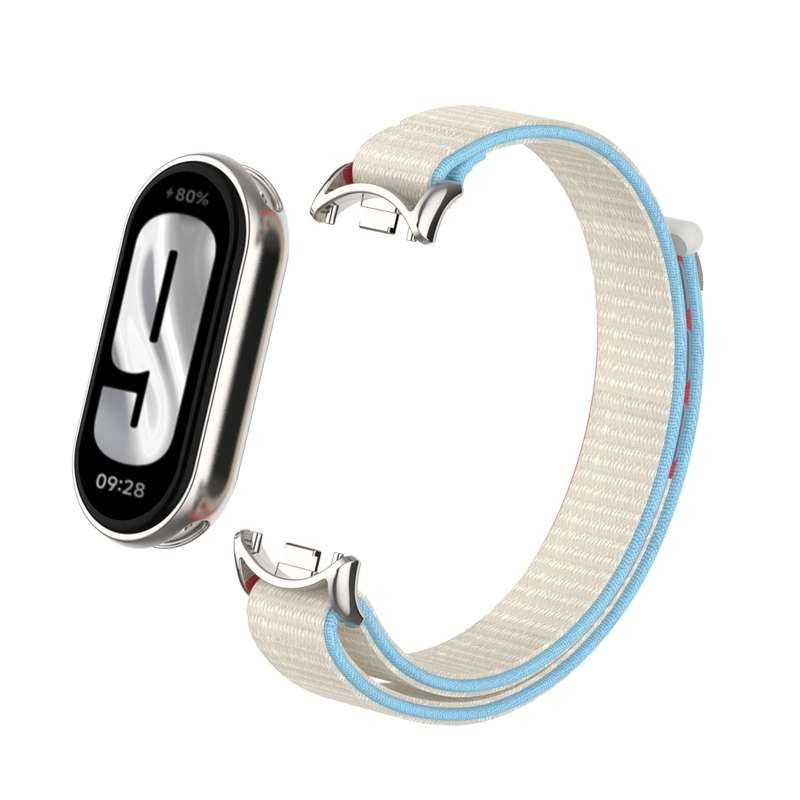 For Xiaomi Smart Band 9 / 8 Metal Connector + Loop Nylon Hook and Loop Fastener Watch Band(Milk