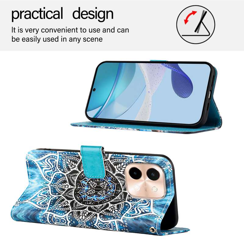 For vivo Y28 4G Colored Drawing Pattern Plain Weave Leather Phone Case(Undersea Mandala)