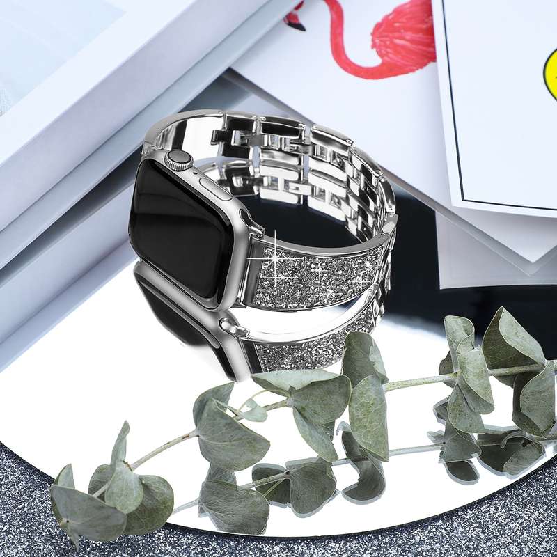 For Apple Watch Series 3 42mm Bling Diamond Bracelet Metal Watch Band(Silver)