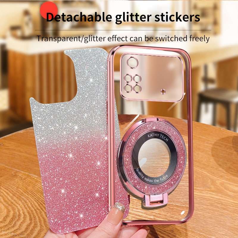 For Xiaomi Poco M4 Pro Plated Gradient Glitter Round Holder TPU Phone Case(Sierra Blue)