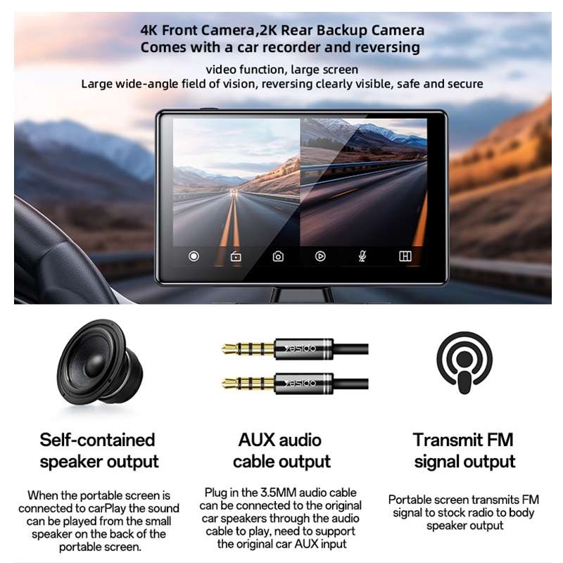 Yesido KM18 9 inch Center Console CarPlay Portable Car Video Navigation with Driving Recorder(Black)