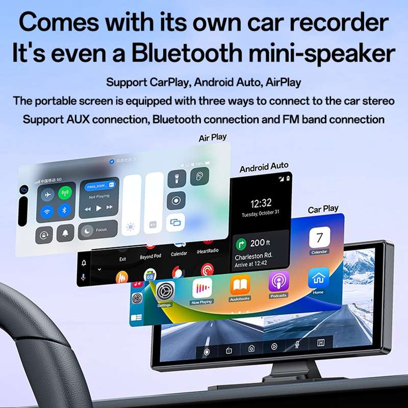 Yesido KM19 10.26 inch Center Console CarPlay Portable Car Video Navigation with Driving Recorder(Bl