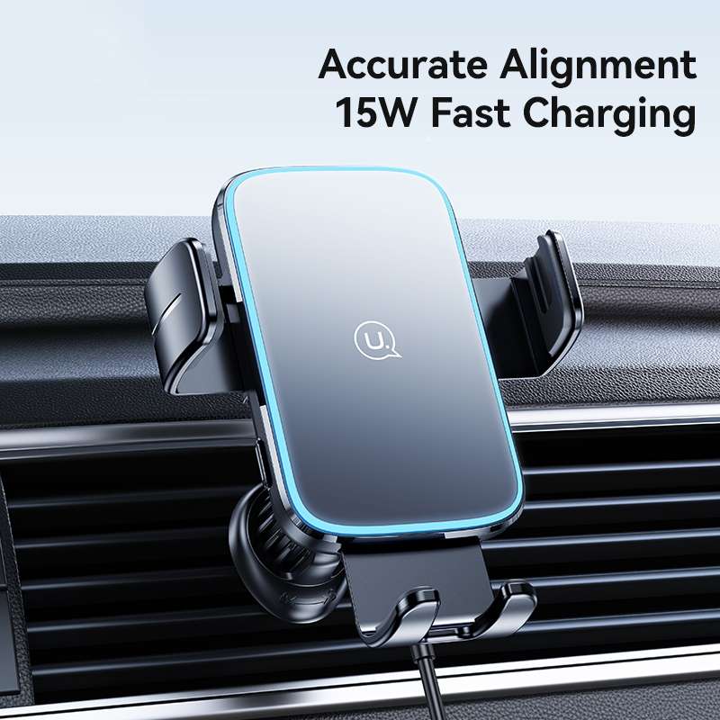 USAMS CD230 15W Accurate Aligment Wireless Charging Car Phone Holder with Suction Cup(Black)