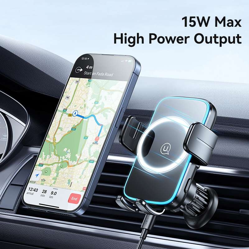USAMS CD230 15W Accurate Aligment Wireless Charging Car Phone Holder with Suction Cup(Black)