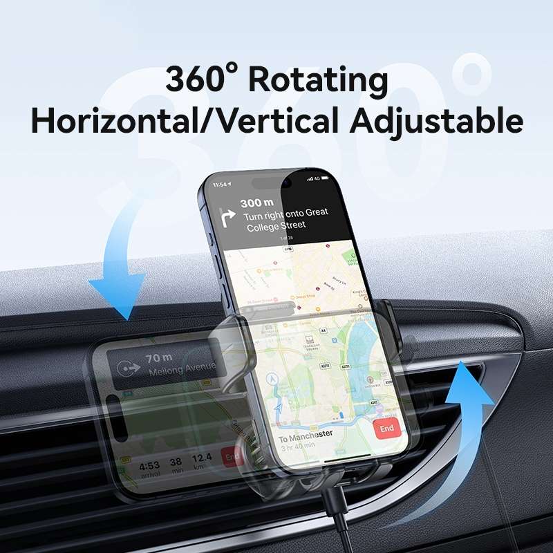 USAMS CD230 15W Accurate Aligment Wireless Charging Car Phone Holder with Suction Cup(Black)