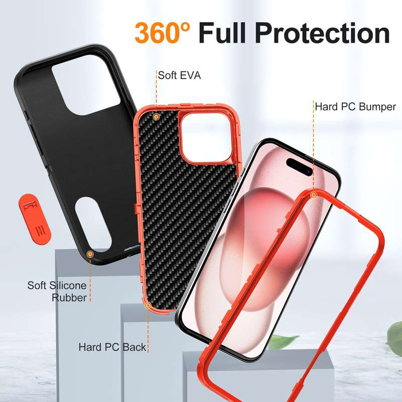 For iPhone 16 Pro Max Rugged PC + Silicone Phone Case with Holder(Black+Orange)