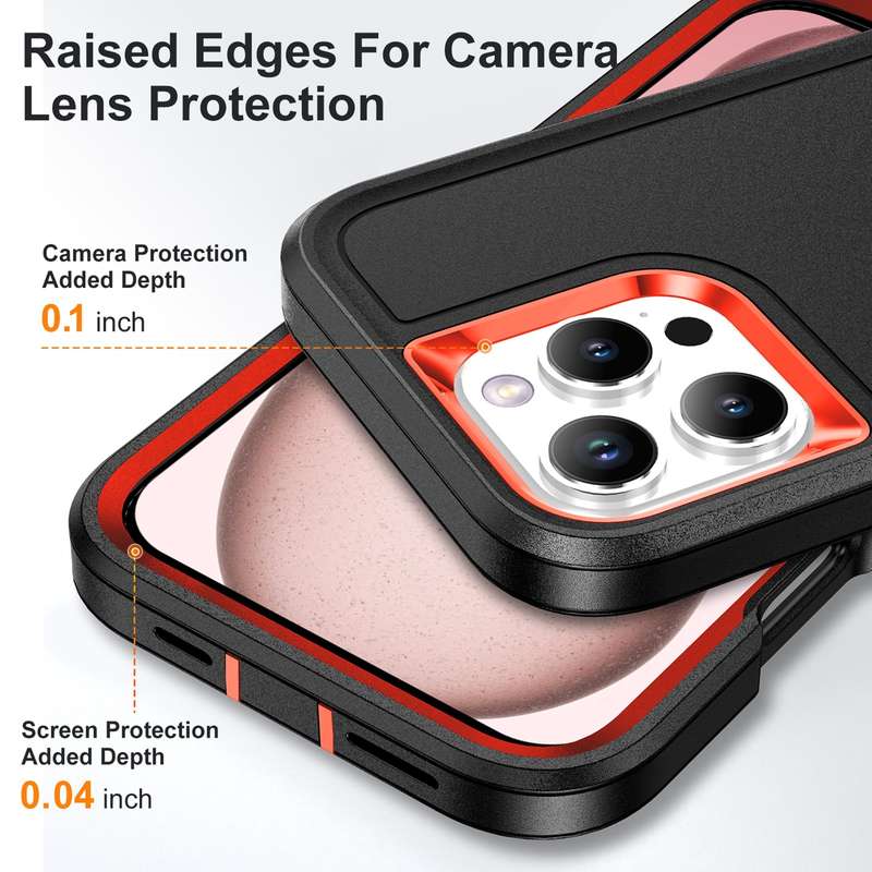 For iPhone 16 Pro Max Rugged PC + Silicone Phone Case with Holder(Black+Orange)