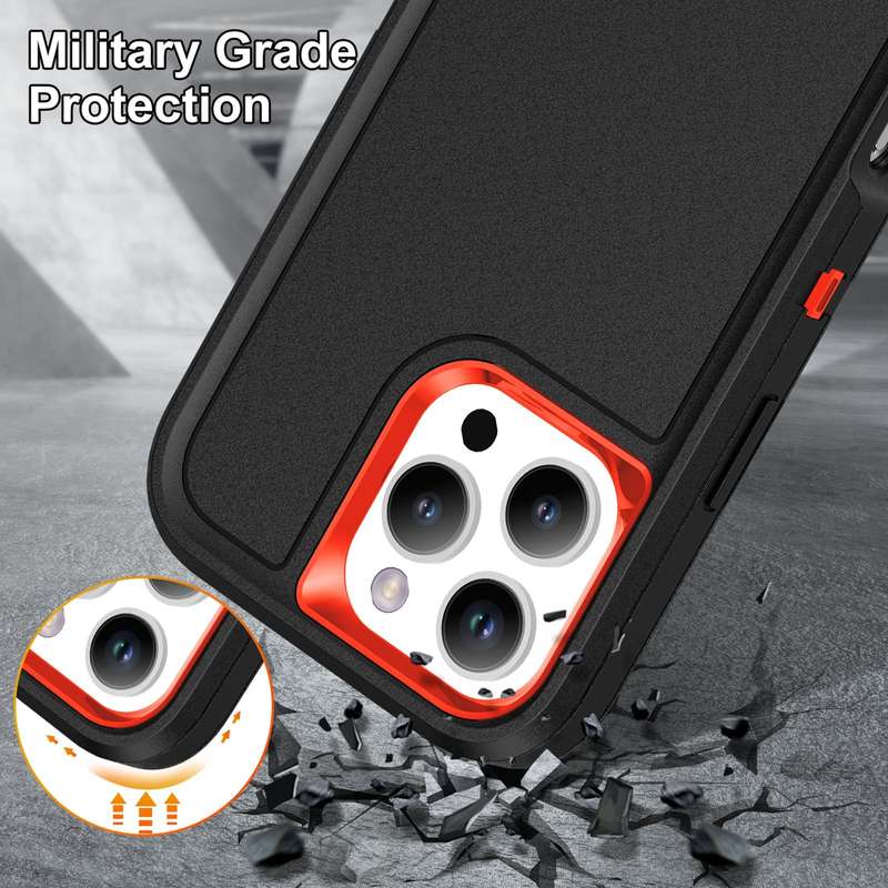 For iPhone 16 Pro Max Rugged PC + Silicone Phone Case with Holder(Black+Orange)
