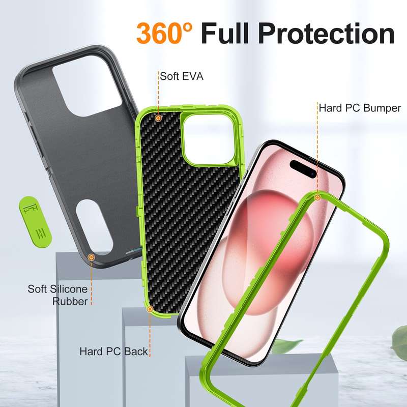 For iPhone 16 Pro Max Rugged PC + Silicone Phone Case with Holder(Grey+Fresh Green)